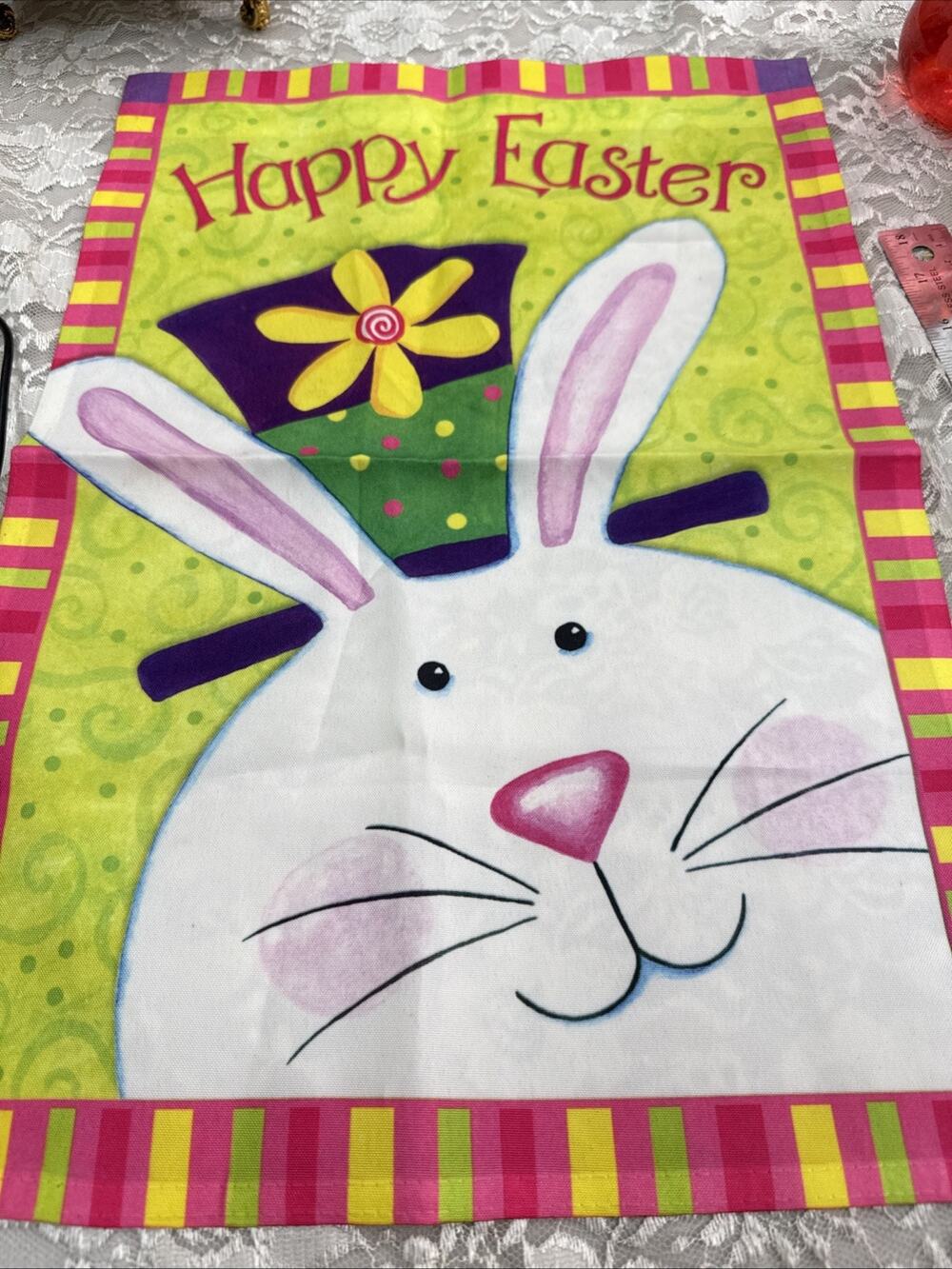 Easter Bunny Spring 12.5" X 18" Garden Flag Rain Shine Neon